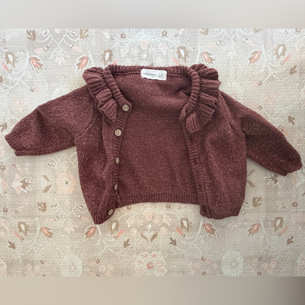 Rylee + Cru Rust Brown Ruffle Cardigan Jacket